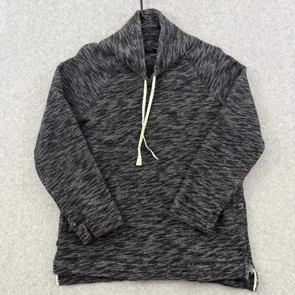 J Crew‎ Sweater Women's Gray Black L/XL Tunic Top Cowl Neck Marled Knit Pockets